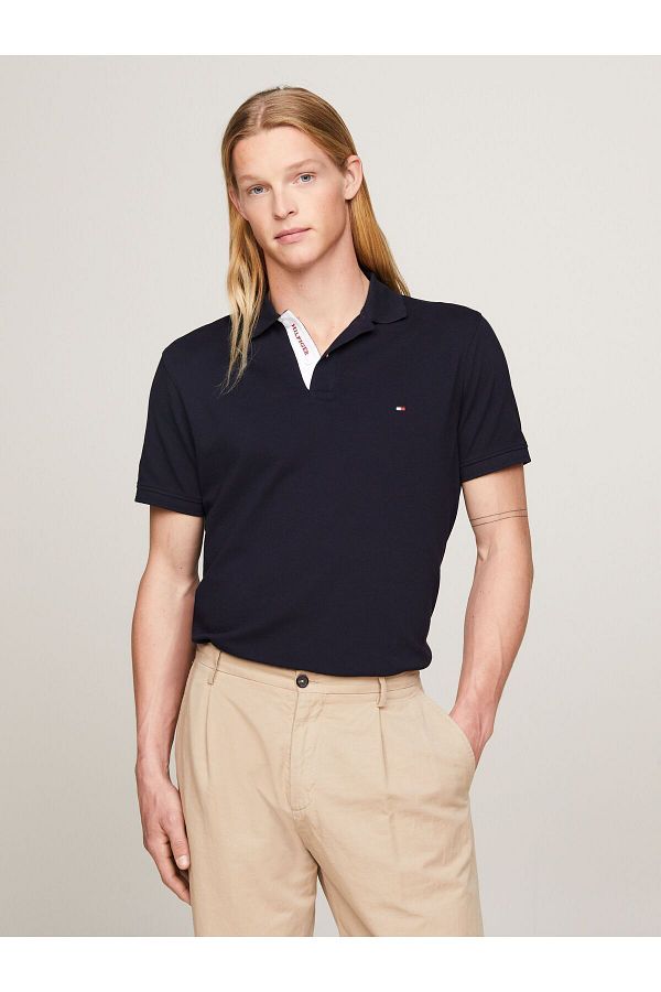 Tommy Hilfiger Navy Blue Polo Neck Men s T Shirt Crew Neck Logo Print MW0MW34753 DW5 Trendyol