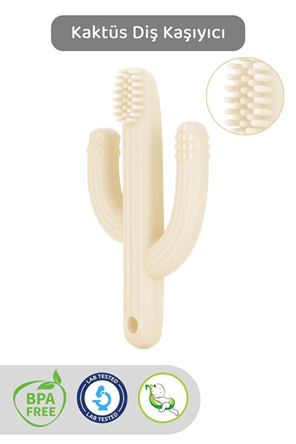 Meleni Baby Kaktüs Bebek Diş Kaşıyıcı - Bebek Diş Kaşıma Dişlik Bej