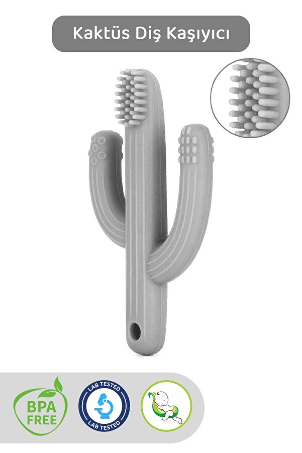 Meleni Baby Kaktüs Bebek Diş Kaşıyıcı - Bebek Diş Kaşıma Dişlik Gri