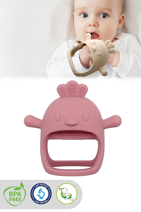 Meleni Baby Silikon Bebek Diş Kaşıyıcı - Diş Kaşıma Eldiveni Yenidoğan Dişlik Pembe