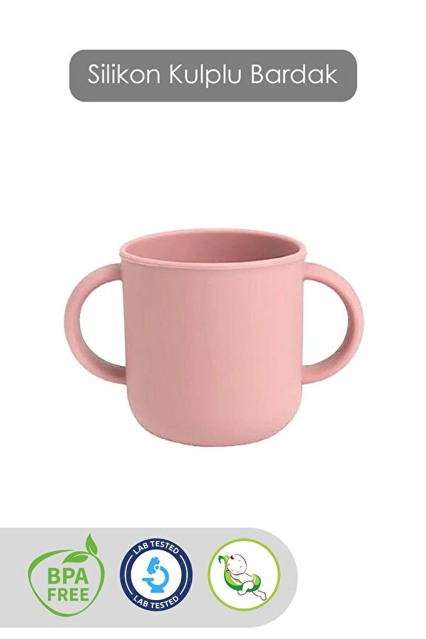 Meleni Baby Kulplu Silikon Bebek Bardağı - Çift Kulplu Sililkon Bardak Pembe