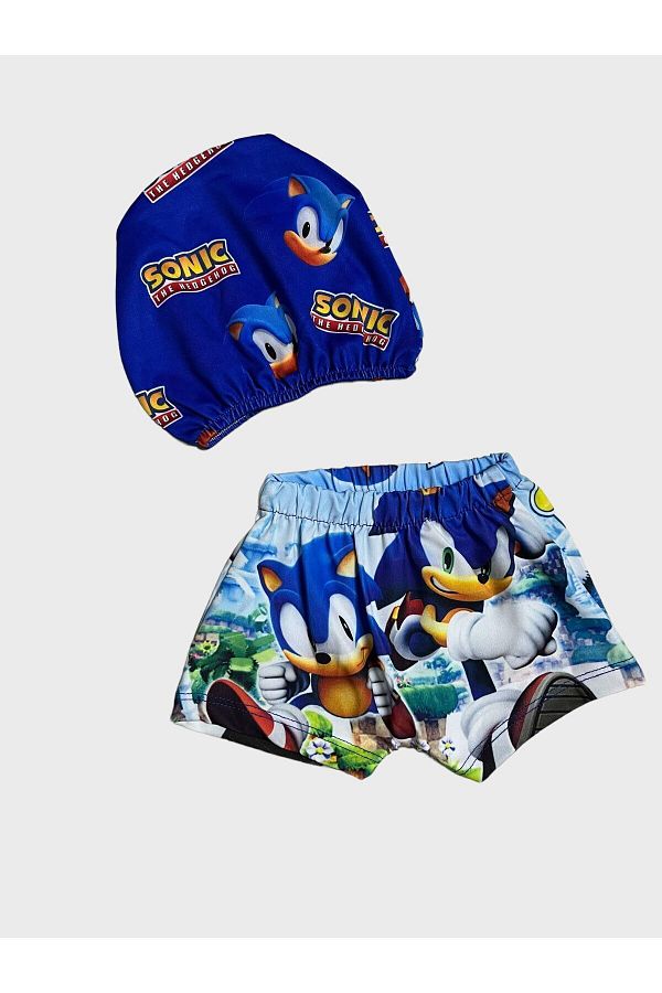 Fil Kids Boy s Blue Bonnet Sonic Patterned Swim Shorts Trendyol
