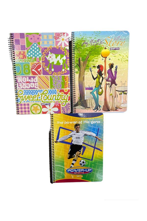 Gıpta-A5 120 YP.Checkered Spiral Cardboard Notebook - Set of 3 1