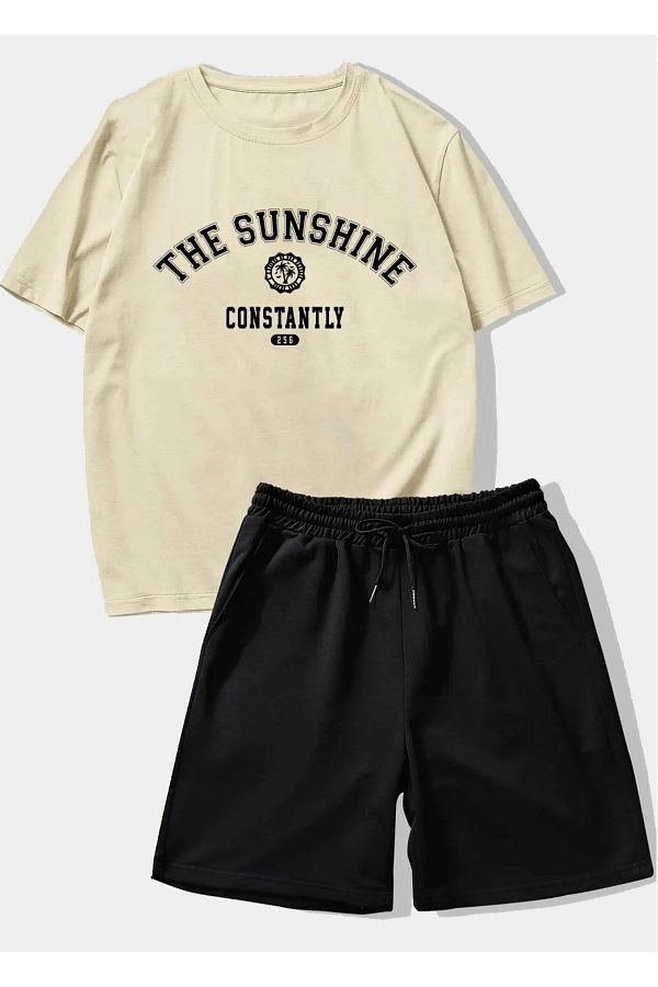 AMOR FACE-Modern Men's Oversize T-Shirt and Shorts Set - Plus Size, Custom Design, Sunshine Printed 1