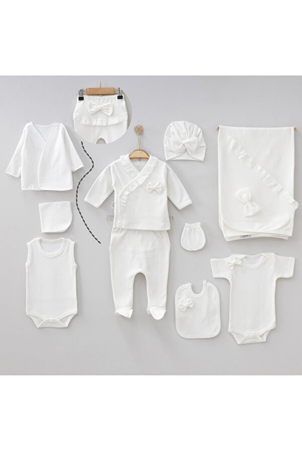 Melekpare Yenidoğan Kız Bebek Hastane Çıkışı  Detaylı lüks Pamuk Kutulu 10lu Set