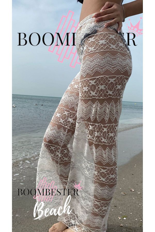BoomBester White Lace Floral Transparent Women s Beach Pants Trendyol