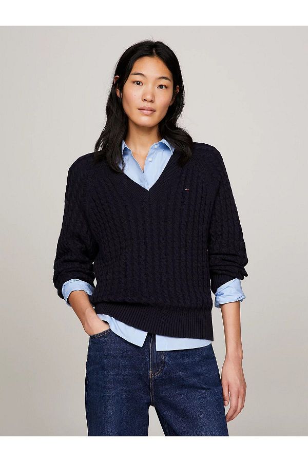 Tommy Hilfiger Women s Brand Logo Detailed Regular Fit Long Sleeve Navy Blue Sweater WW0WW40674 DW5 Trendyol