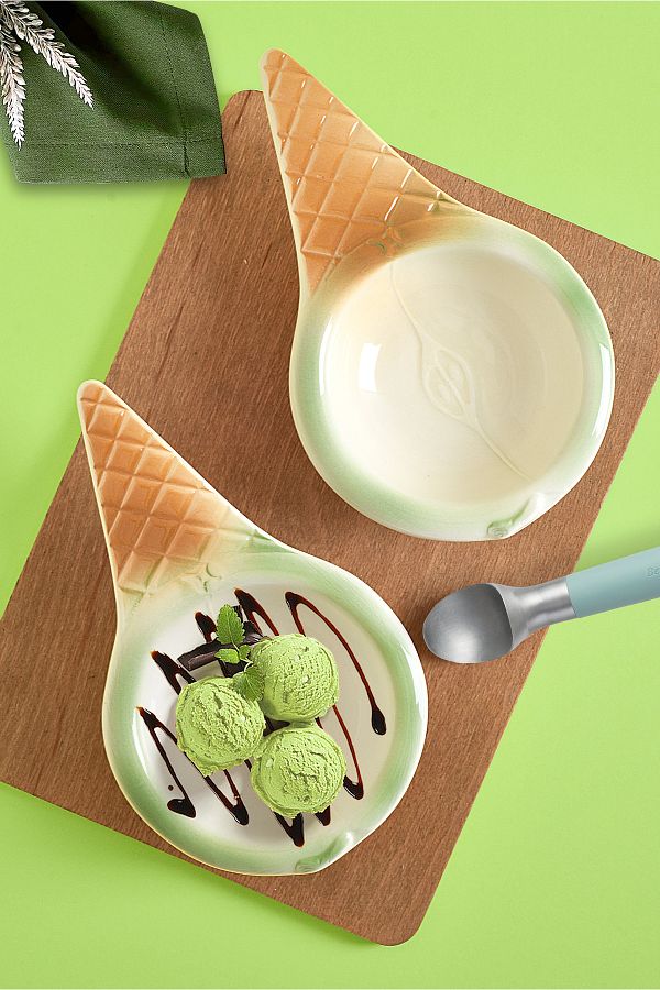 ŞURA MUTFAK-Green Apple Patterned 2-Piece Ice Cream Cone 1
