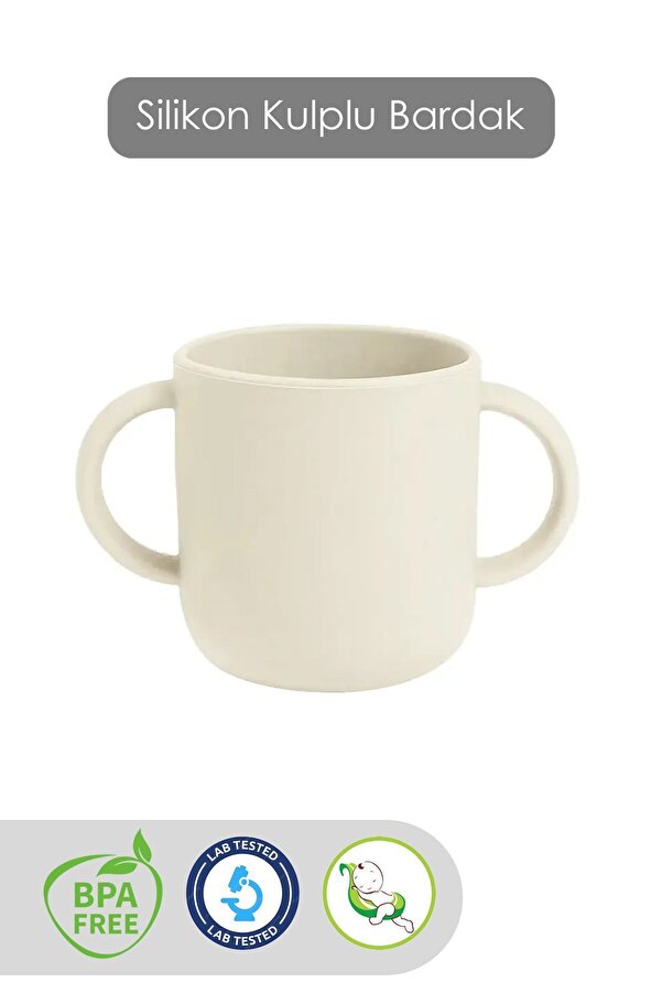 Meleni Baby Kulplu Silikon Bebek Bardağı - Çift Kulplu Sililkon Bardak Bej