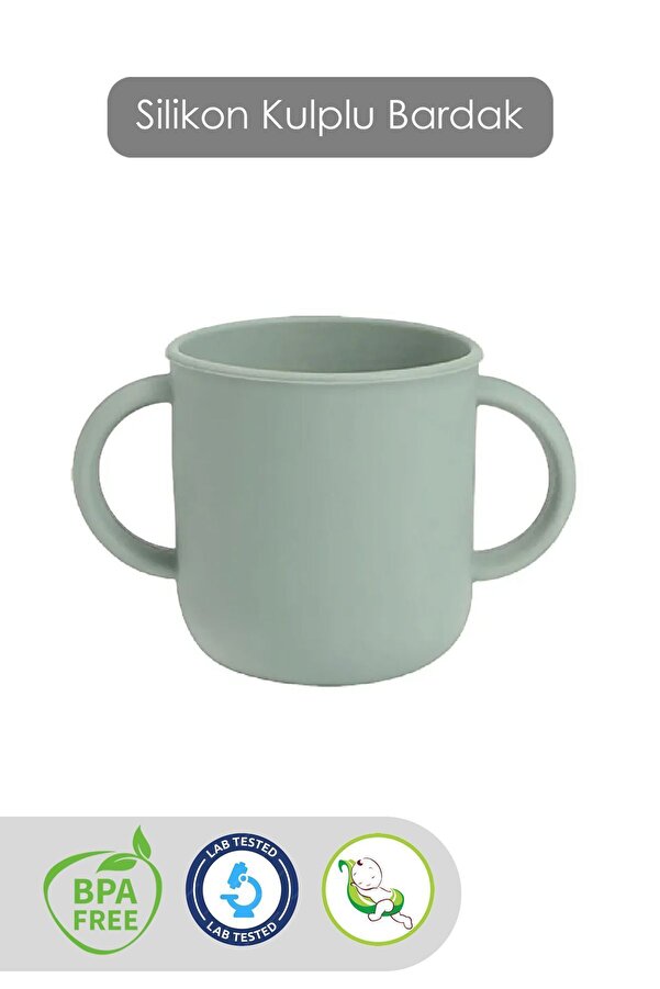 Meleni Baby Kulplu Silikon Bebek Bardağı - Çift Kulplu Sililkon Bardak Yeşil