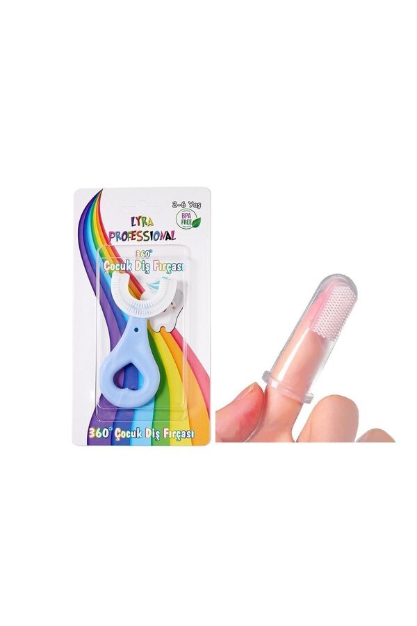 Lyra Professional U Şeklinde Çocuk Diş Fırçası Mavi Ve Parmak Diş Fırçası