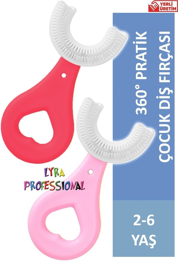 Lyra Professional U Şeklinde Pratik Çocuk Diş Fırçası 2-6 Yaş Kırmızı Ve Pembe