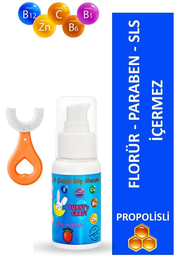 Lyra Professional Multivitaminli Çilek Aromalı Çocuk Diş Macunu 50 Ml Ve U Şeklinde Diş Fırçası Orange