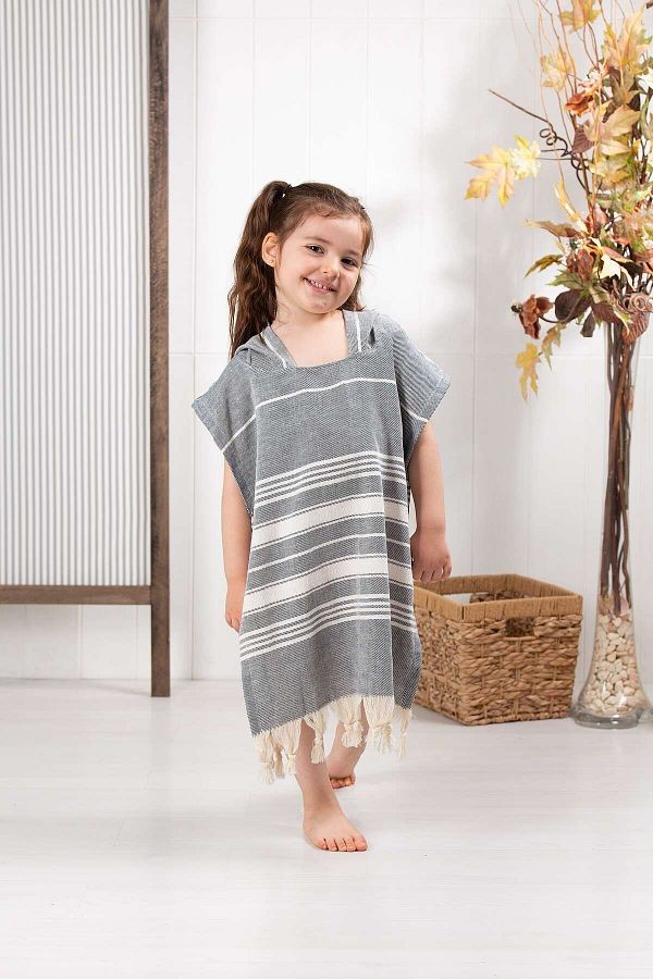 Formeya-Poncho Copii 100% Bumbac Prosop de Plaja Peshtemal Gri 1