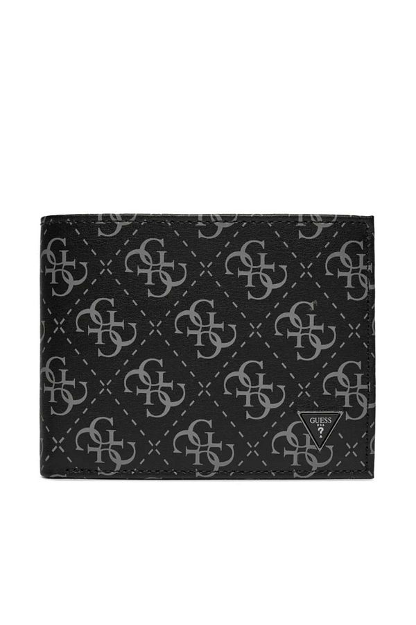 Guess-Men's Black Wallet - Logo Printed, Multi-Compartment Fabric, Use 1