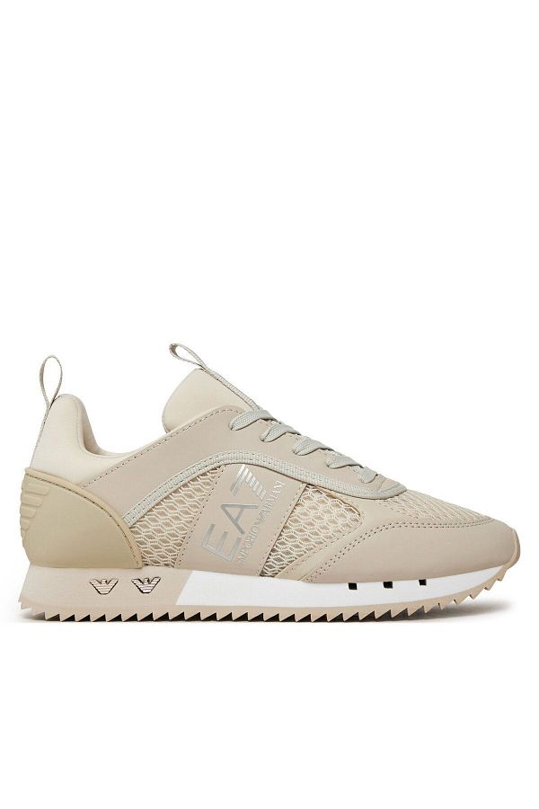 EA7-UNISEX Mesh Stripe Logo Lace Up Beige Sneaker X8X027 XK050-T534 1