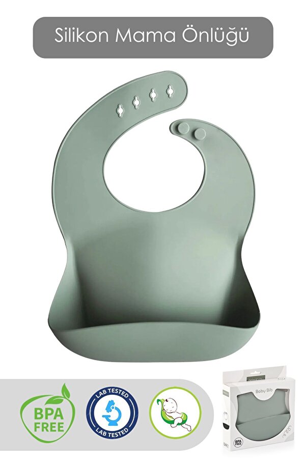 Meleni Baby Mega Boy Silikon Mama Önlüğü - Çift Kilitli Ayarlanabilir Bebek Mama Önlüğü - Yeşil