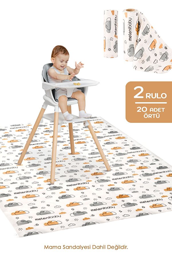 Meleni Baby 2'li Paket 20 Adet Kullan At Aktivite Örtüsü - Mama Sandalyesi Altı Bebek Ek Gıda Örtüsü Alt Açma