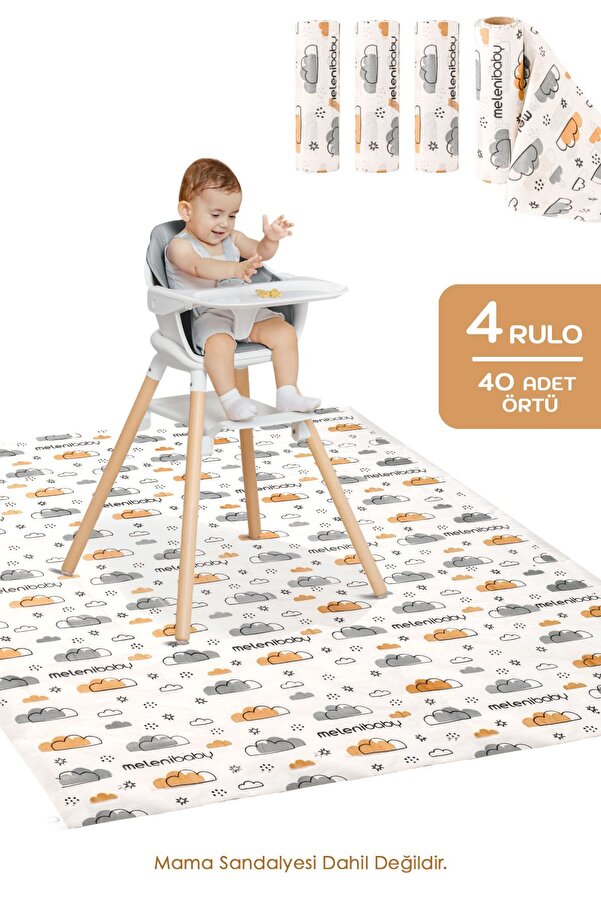 Meleni Baby 4'lü Paket 40 Adet Kullan At Aktivite Örtüsü - Mama Sandalyesi Altı Bebek Ek Gıda Örtüsü Alt Açma