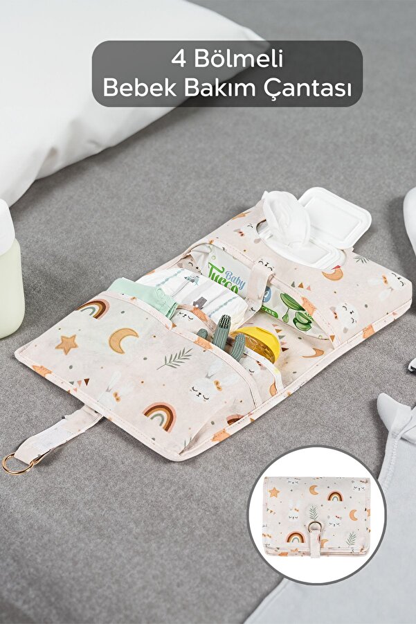Meleni Baby Bebek Alt Açma Bakım Çantası Çok Gözlü Islak Mendil Bez Düzenleme Organizeri