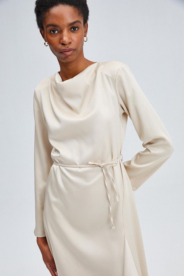 Belted satin dress outlet