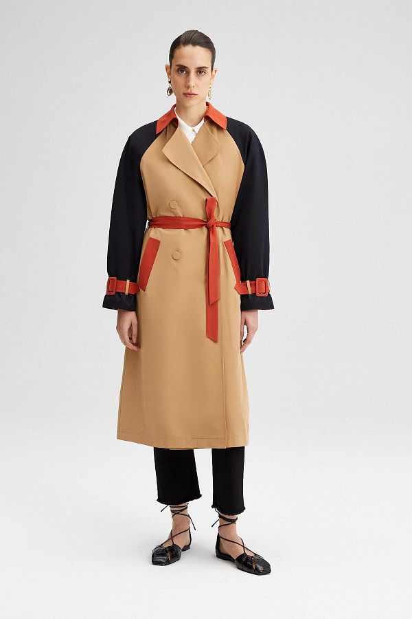 Touche Prive COLOR BLOCK TRENCH COAT Trendyol