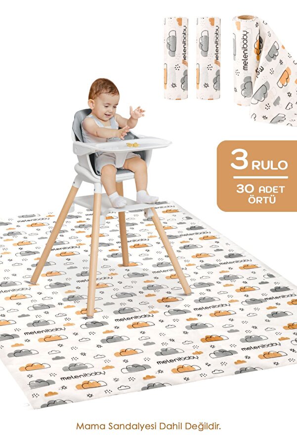 Meleni Baby 3'lü Paket 30 Adet Kullan At Aktivite Örtüsü - Mama Sandalyesi Altı Bebek Ek Gıda Örtüsü Alt Açma