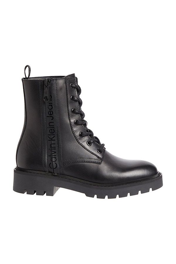 Calvin Klein Women s Leather Thick Sole Everyday Black Boots with Logo YW0YW01035 0GJ Trendyol