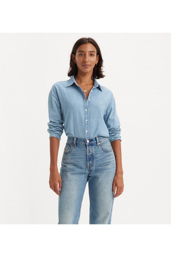 Levi s Women s Plain Blue Shirt Collar Long Sleeve Shirt