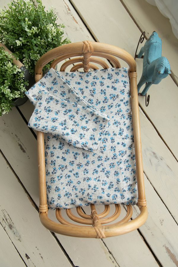 chipiques 120 120 Blue Mini Flower Double Layer Muslin Blanket Trendyol