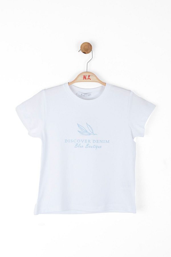 nk kids-Blue Girl's Embossed White T-Shirt 1