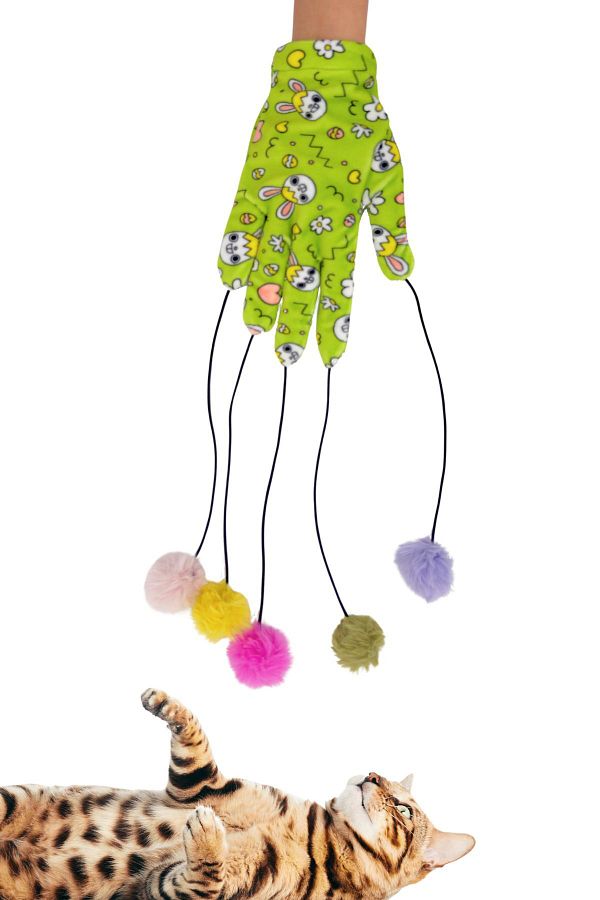 Miyav-Magic Gloves Cat Toy with Pompom and Elastic Cat Fishing Rod Soundmaking String 1