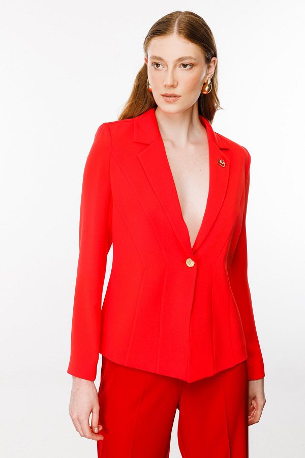 Ekol-Stylish Jacket with Brooch Detail 1