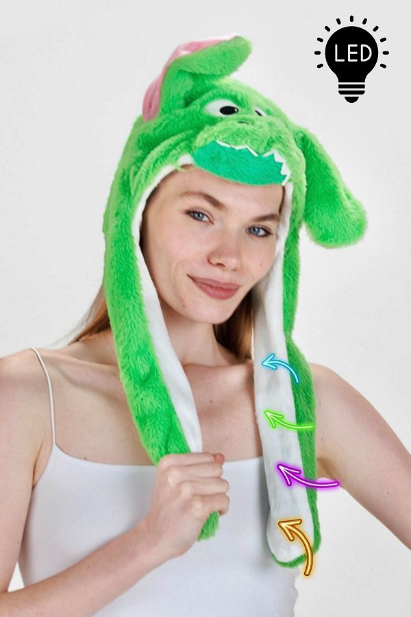 Ecrou-Green Dinosaur Hat - LED and Moving Ears 1