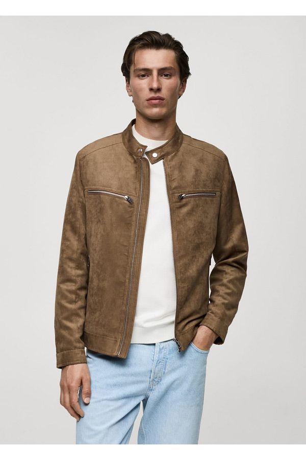 MANGO Man-Zippered Suede Look Coat 1