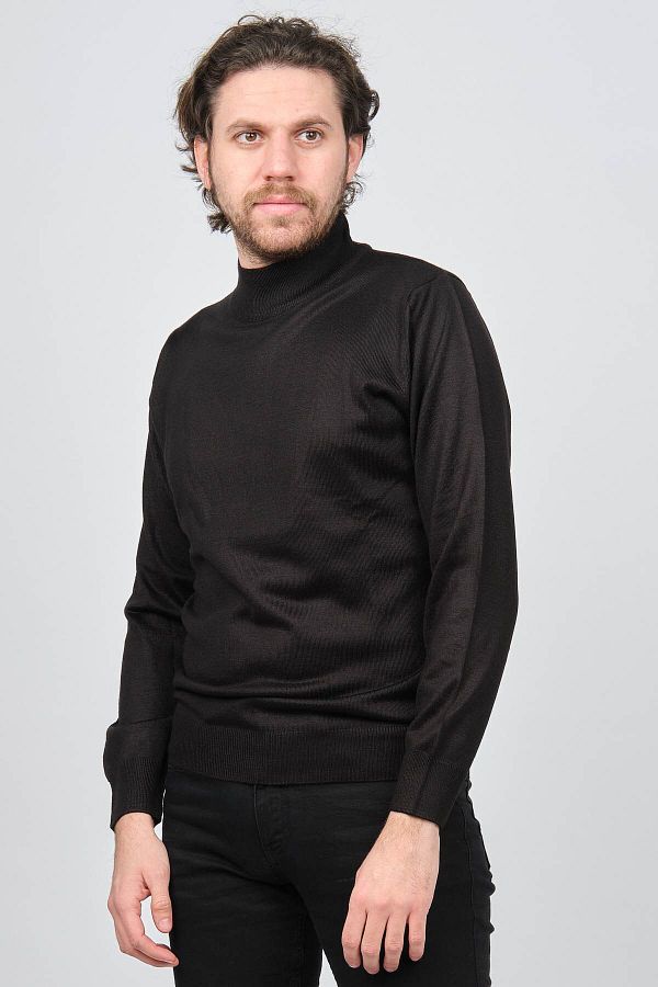 Woolen World Men s Black Turtleneck Wool Sweater 5590103 Trendyol