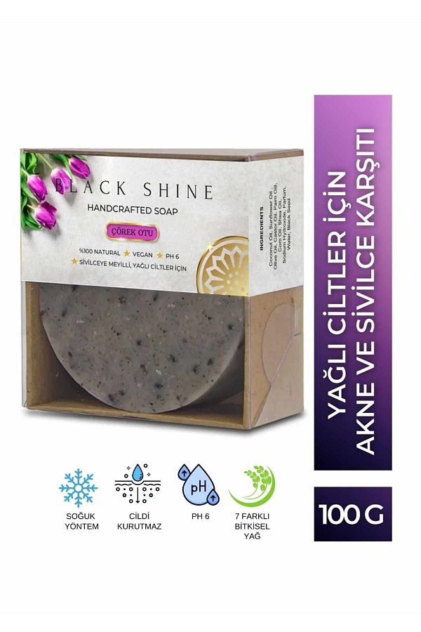 Black Shine BS-Black Cumin Soap for Acne and Acne Prone Skin, Purifies the Skin from Grease Natural 100gr 1
