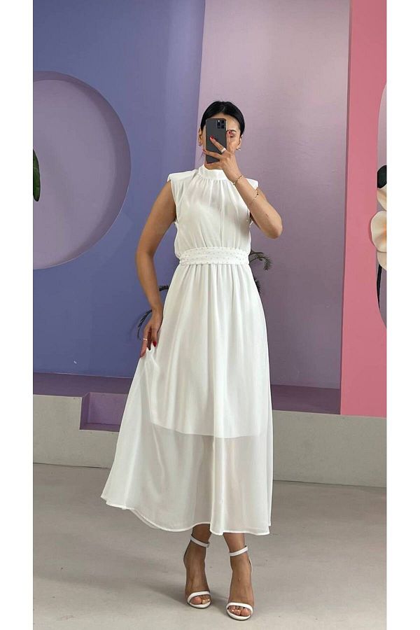 Chiffon belted dress deals