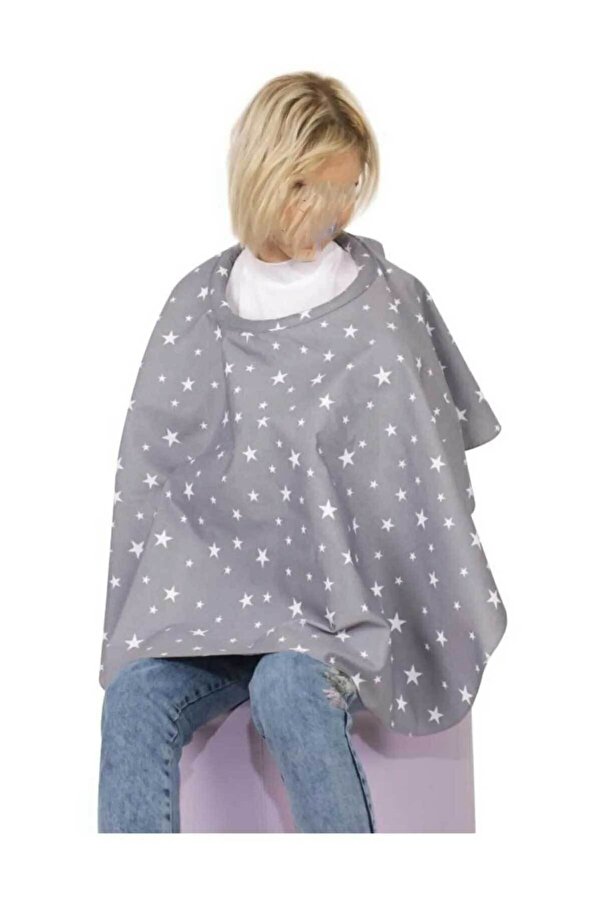 RevuBaby Ayarlanabilir Telli Emzirme Örtüsü Anne Emzirme Örtüsü Gri Yıldız 80x100