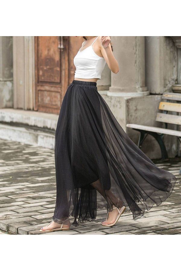 NALINCI Women s Chiffon Skirt Elastic Design Trendyol