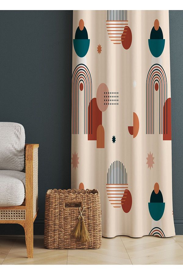 ALAMODECOR-Cream Color Rainbow Scandinavian Model Ethnic Patterned Printed Background Curtain (SINGLE WING) 1