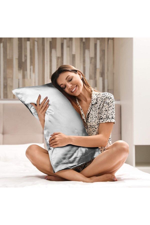 EVYA Silk Textured Cotton Satin 50x70 Cm Pillow Case Anti Sweat Odorless Curly Hair Gray 2 Pieces Trendyol