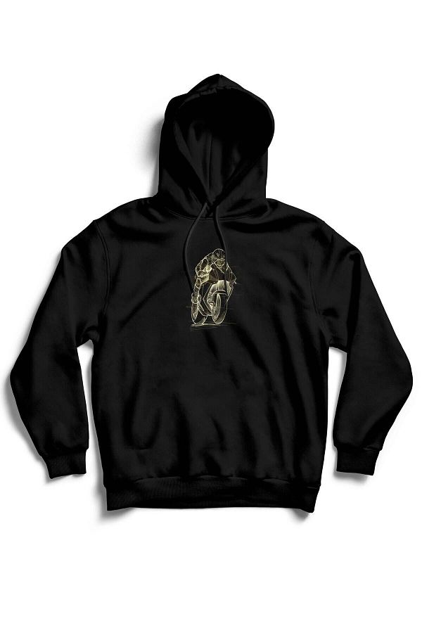 The Baski Black Unisex Racing Engine 3 Thread Sweatshirt Pocketless Hoodie 100 Cotton Drawing Printed Trendyol