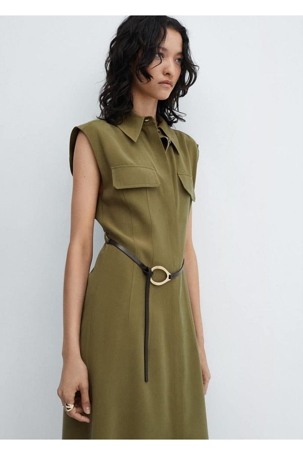 MANGO Dress Khaki Shirt dress Trendyol