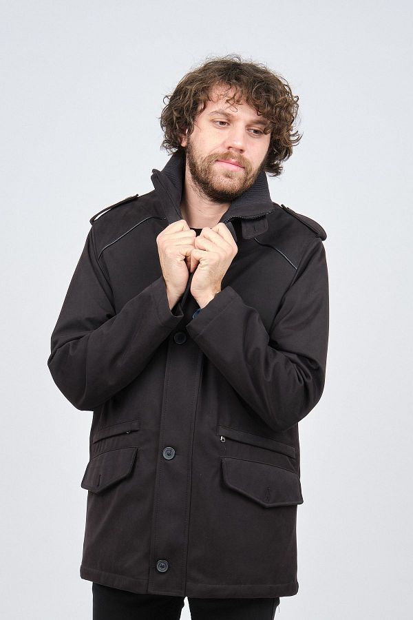 By Serco Men s High Collar Shoulder Epaulette Coat 0620592 Navy Blue Trendyol