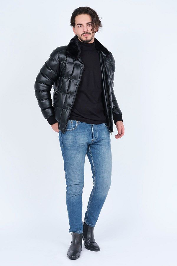 WEMSEY Men s Slim Fit Faux Leather Coat 4085178 Black Trendyol
