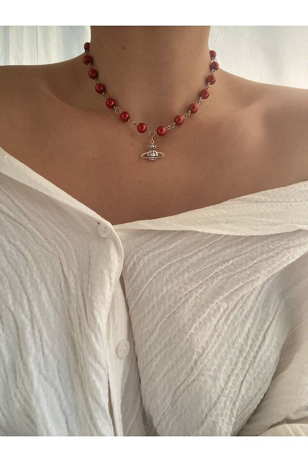 Burgundy pearl necklace hot sale