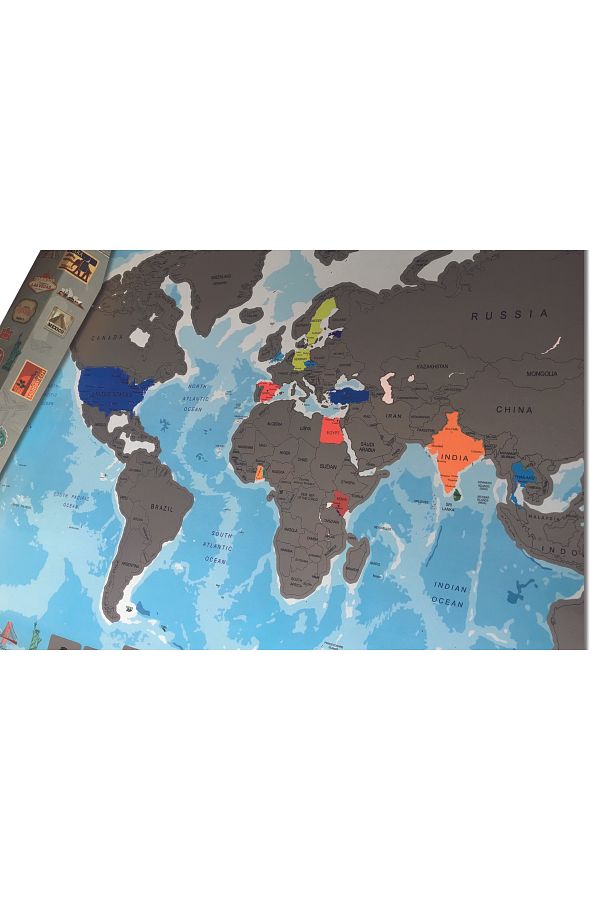 MapofX-Gez Kazı World Map with Blue Background - Scratch Map - Gezkazı 1