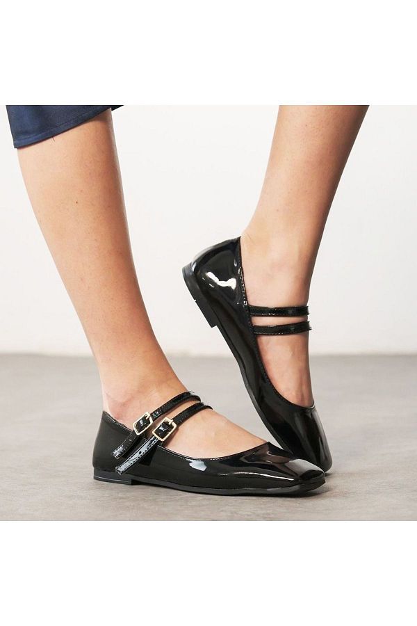 Afilli Black Patent Leather Blunt Toe Comfortable Stiletto Daily Ballerina Shoes Trendyol