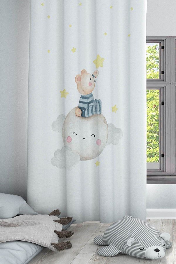 Else Dekor-Moon Star Patterned Sleepy Bear, Decorative Background Curtain Children's and Baby's Room 1